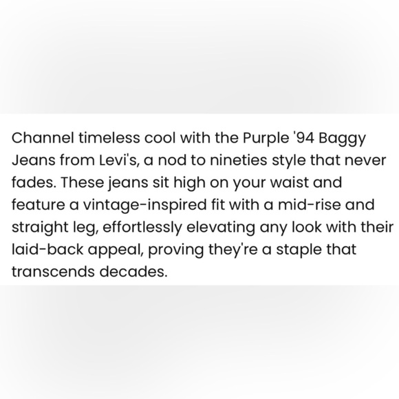 Women's Levi's Purple '94 Baggy Mid-Rise Straight Leg Jeans 100% Cotton 24 x 31 - Picture 16 of 16